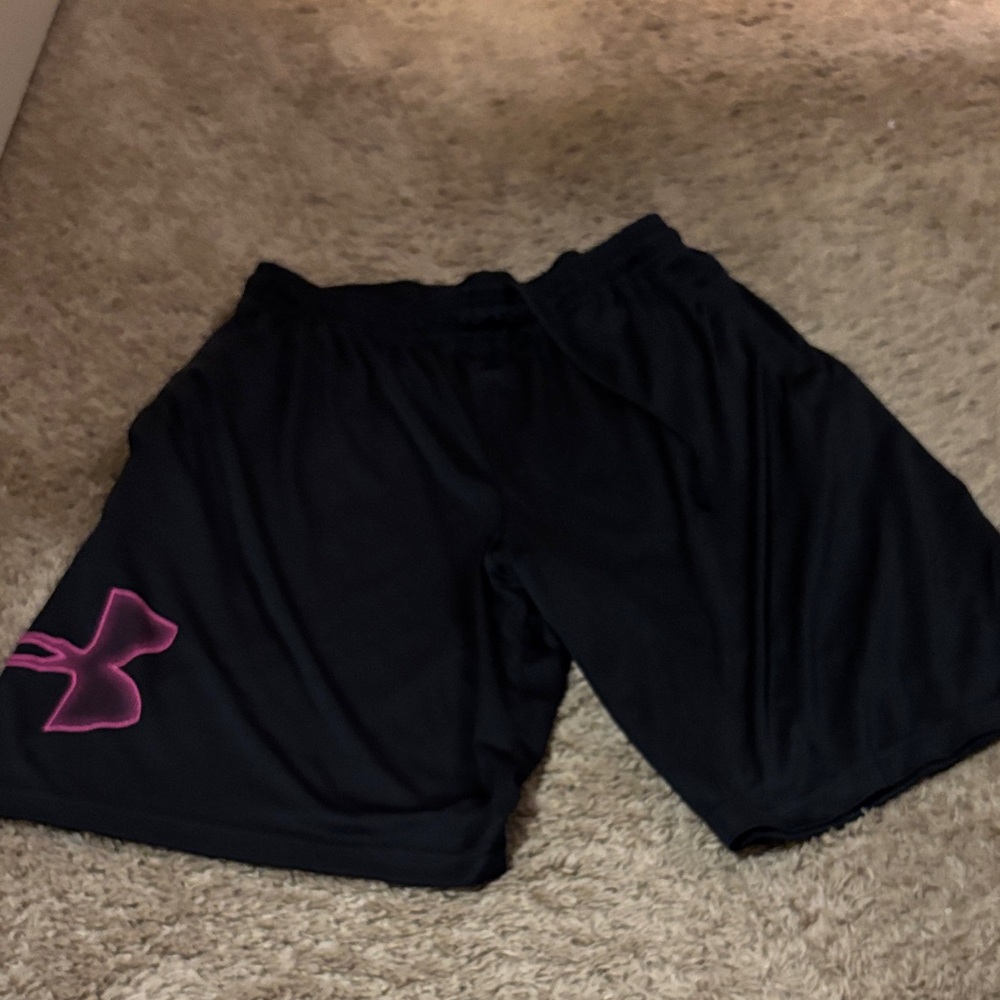 Under Armour Women's Black Shorts with Pink Logo